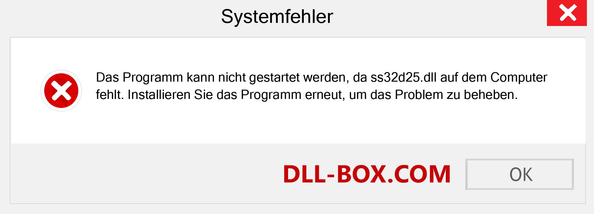 ss32d25.dll-Datei fehlt?. Download für Windows 7, 8, 10 - Fix ss32d25 dll Missing Error unter Windows, Fotos, Bildern