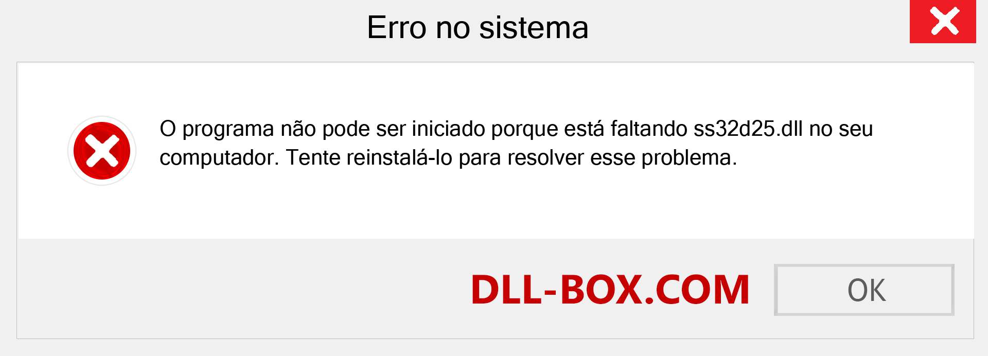 Arquivo ss32d25.dll ausente ?. Download para Windows 7, 8, 10 - Correção de erro ausente ss32d25 dll no Windows, fotos, imagens