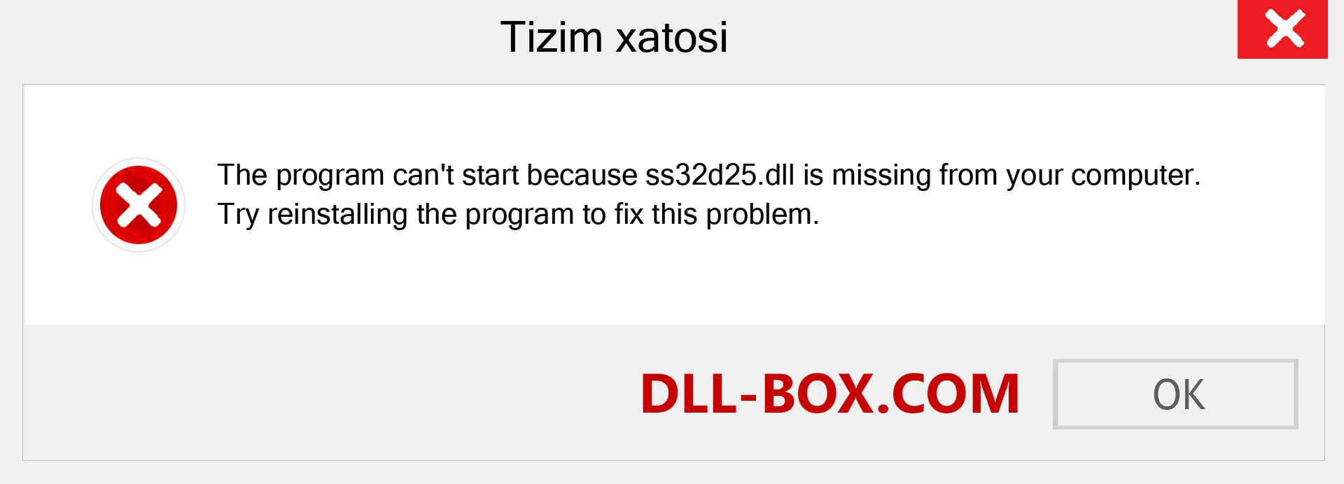 ss32d25.dll fayli yo'qolganmi?. Windows 7, 8, 10 uchun yuklab olish - Windowsda ss32d25 dll etishmayotgan xatoni tuzating, rasmlar, rasmlar